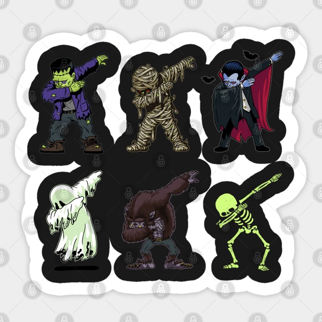Dabbing Halloween Creatures Skeleton Zombie Dab Sticker by vo_maria
